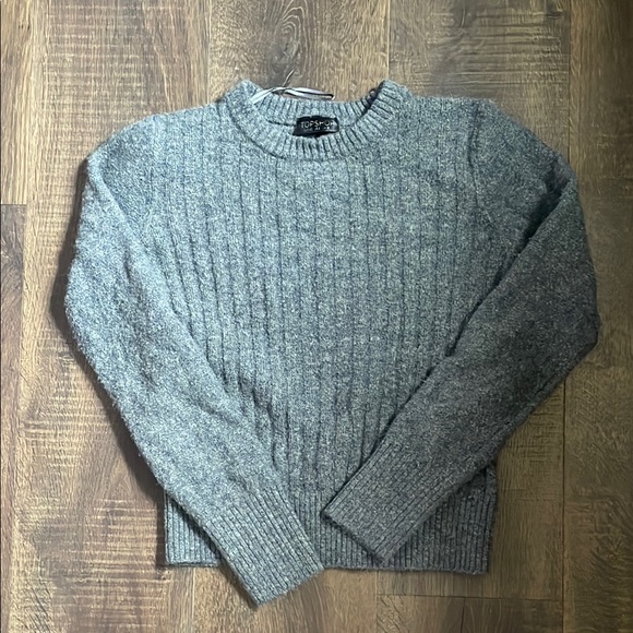 Topshop Gray Crewneck Sweater with Ribbed Texture - Picture 1 of 3